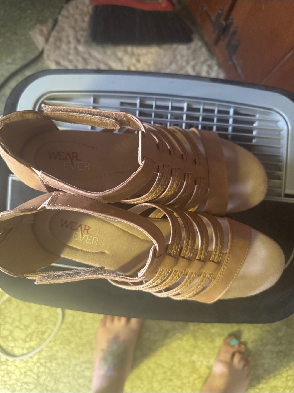 Tan Wedge Sandals - Strappy Comfort